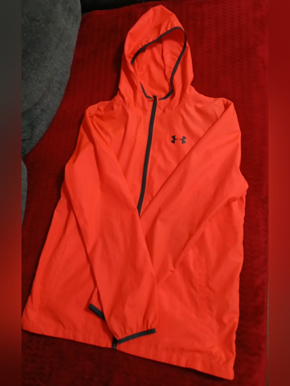 Under Armour Bright Orange Hooded Lightweight Jacket with Black Trim[YXL]